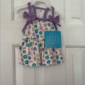 DOG DRESS Floral Sundress with Purple Trim & Bows
